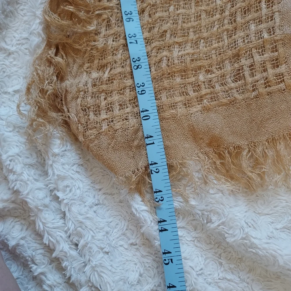 Lightweight open weave long gold tone scarf 21 x 84 Chic Academia